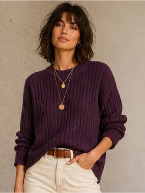 JESSICA SIMPSON PURPLE WIDE RIBBED CREW NECK SWEATER SOFT SIZE SMALL MEDIUM NWOT
